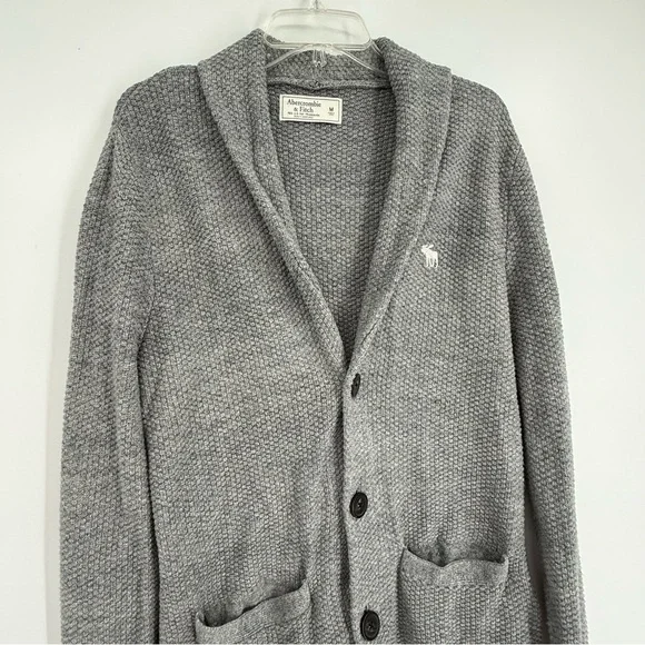 Abercrombie & Fitch Button Cardigan Sweater Mens Size Medium Shawl Collar Gray - Picture 4 of 10